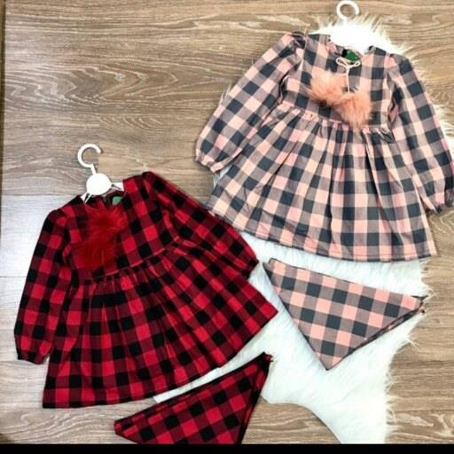 پیراهن دخترانه بهار ی چهار خونه  لباس بچگانه